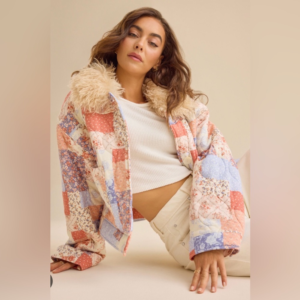 Altar'd State Multicolor Patchwork Teddy Jacket - Picture 3 of 7
